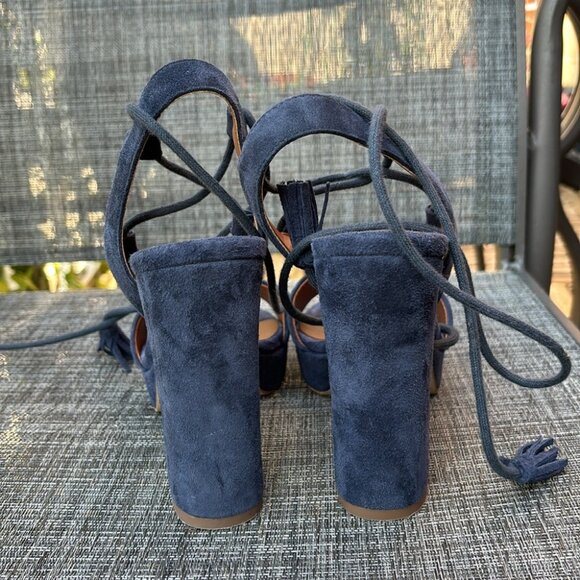 BATA Blue Suede Italian Leather Open Platform Heels - Picture 7 of 7